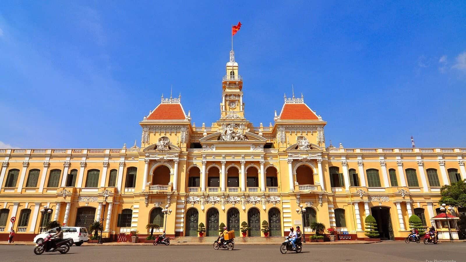 City Hall illuminated at night - Stunning view from Nguyen Hue Street, Ho Chi Minh City
